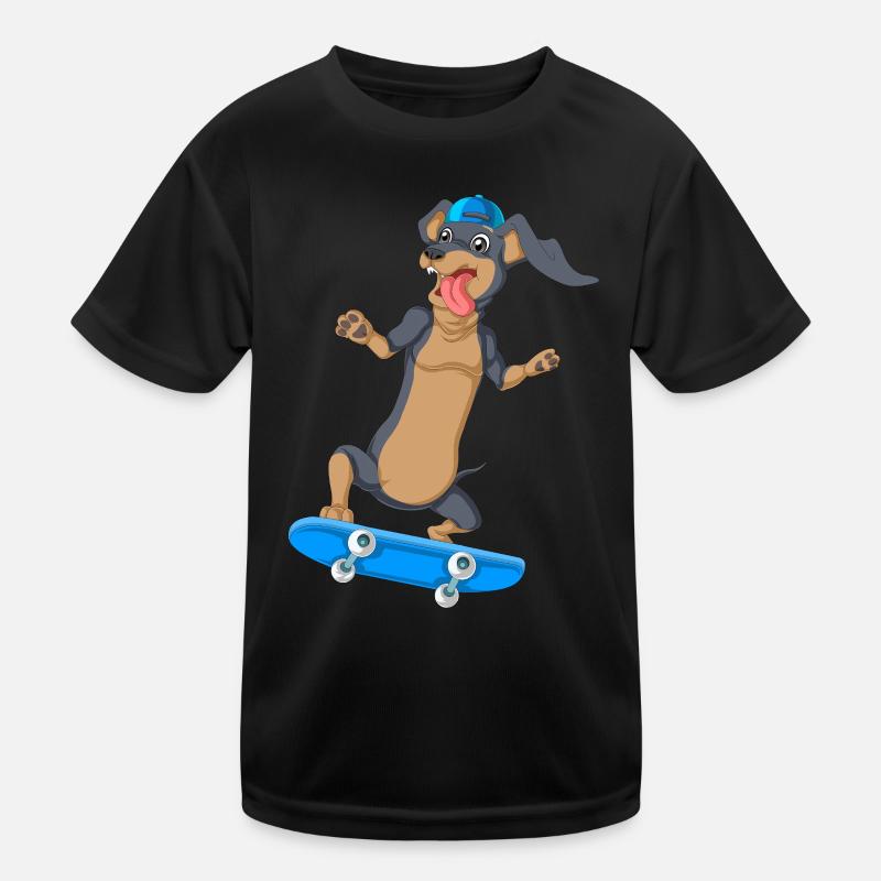 Dachshund Skateboarding Tee Kids Functional T-Shirt
