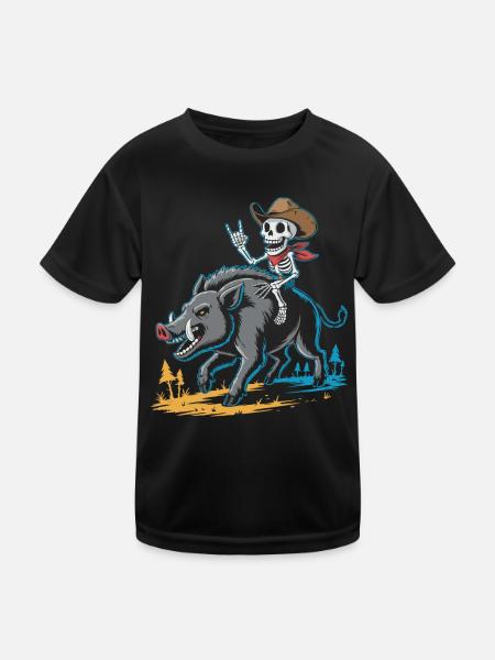 Cowboy Skelet und Wildschwein Abenteuer - Kinder Funktions-T-Shirt - Schwarz
