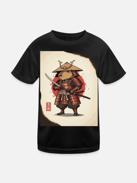 Anthropomorphic Rat Samurai in Armor - Kids Functional T-Shirt - black - Front