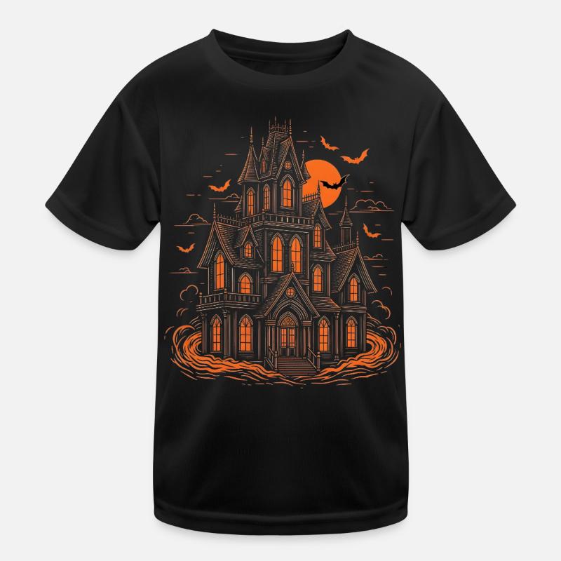 Haunted House Bats Halloween Full Moon Kids Functional T-Shirt
