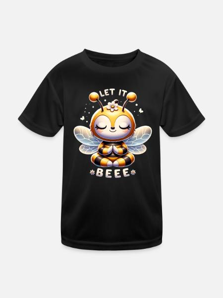Let it Bee – Meditierende Yoga-Biene - Kinder Funktions-T-Shirt - Schwarz