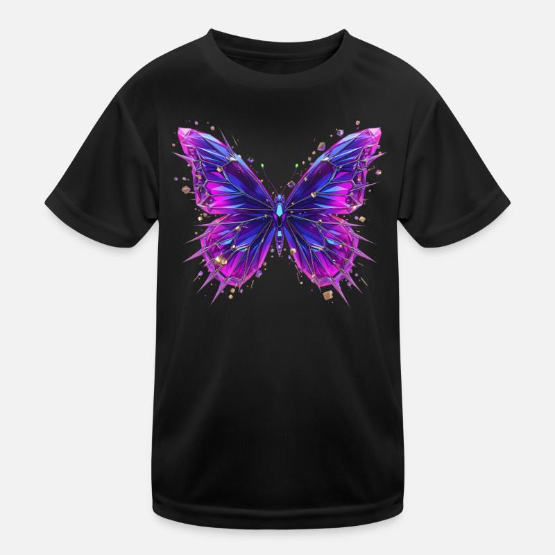 3D Crystal Butterfly – Chrome Effect - Kids Functional T-Shirt - black