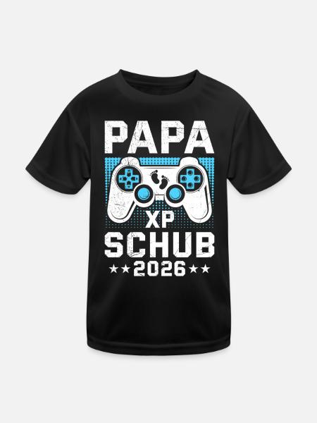 Gamer Papa PAPA XP SCHUB 2026 Lustiges - Kinder Funktions-T-Shirt - Schwarz - Vorne