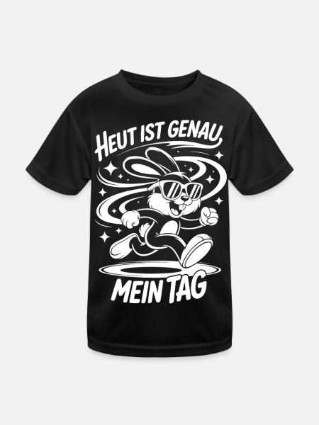 Heute Ist Genau Mein Tag – Cartoon-Hase - Kinder Funktions-T-Shirt - Schwarz - Vorne