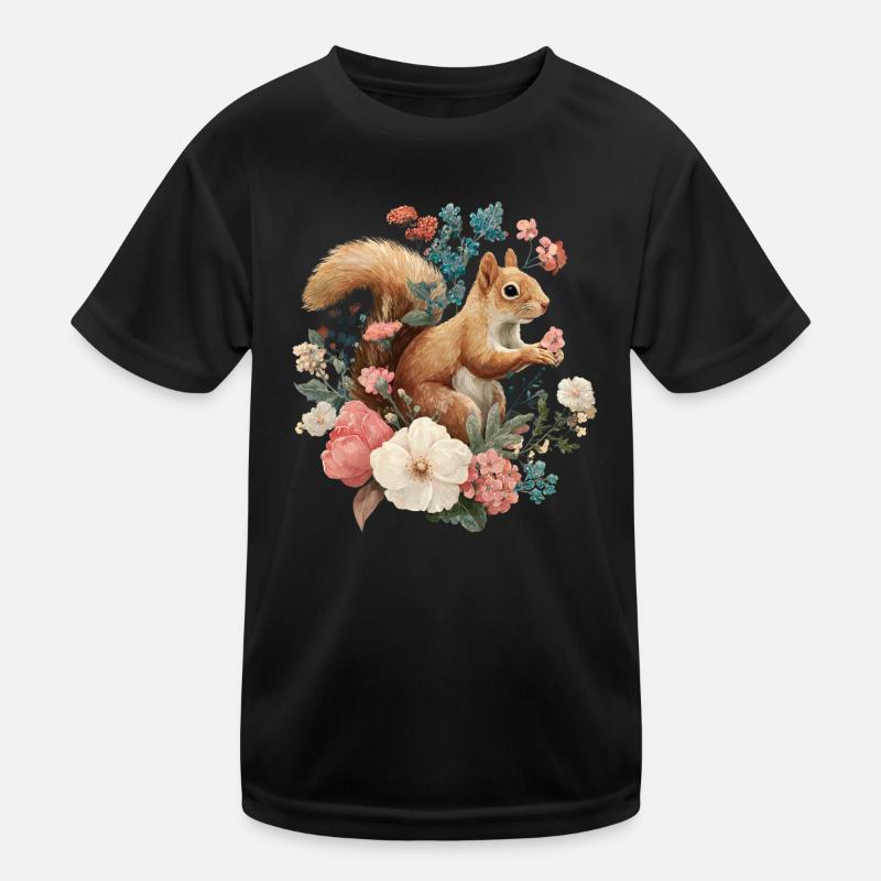 Squirrel Flowers Cottagecore Kids Functional T-Shirt