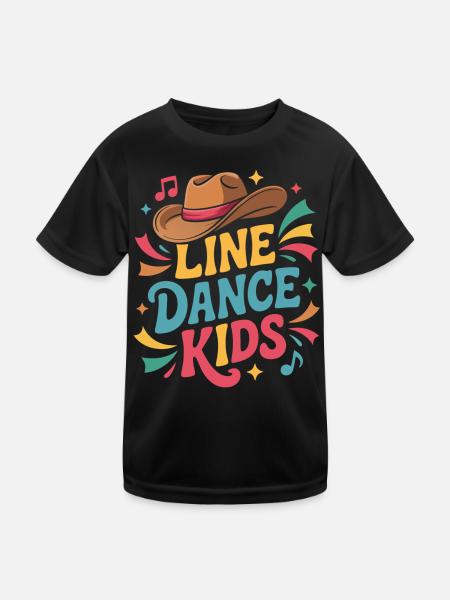 Line Dance Kids buntes Tanzmotiv - Kinder Funktions-T-Shirt - Schwarz - Vorne
