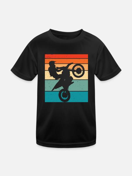 Motocross Retro Motorsport - Kinder Funktions-T-Shirt - Schwarz - Vorne