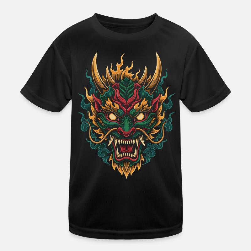 Fiery Dragon Mask | Mythical Flame Beast Kids Functional T-Shirt