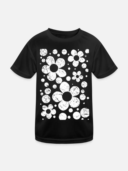 Blumenmuster Blumen weiß 60s Garten Florence used - Kinder Funktions-T-Shirt - Schwarz