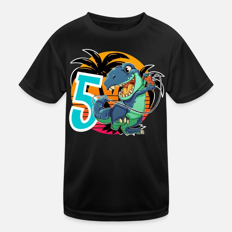 5 T Rex - Kinder Funktions-T-Shirt - Schwarz