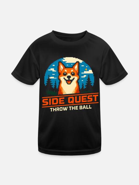 Nebenquest: Ball werfen | Hund Apportieren - Kinder Funktions-T-Shirt - Schwarz - Vorne