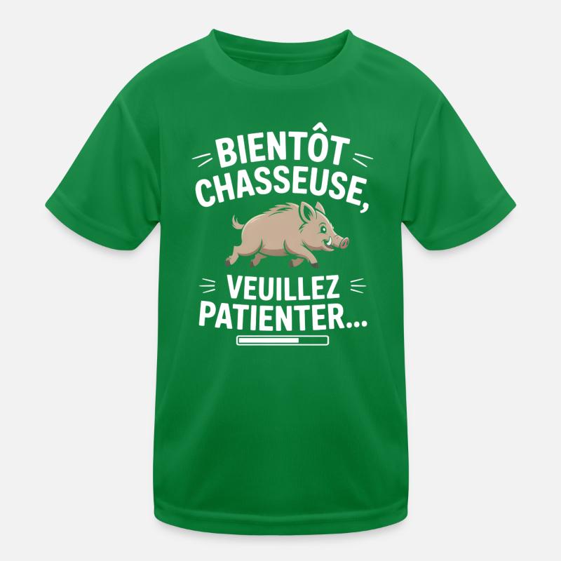 Bald Jäger, bitte warten Kinder Funktions-T-Shirt