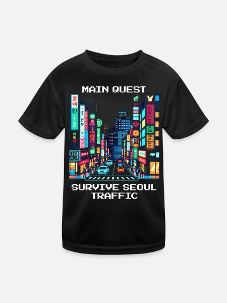 Hauptquest: Seouls Verkehr überleben | Korea - Kinder Funktions-T-Shirt - Schwarz - Vorne