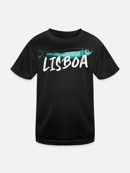 Sardine Lissabon Illustration Portugal im Sommer - Kinder Funktions-T-Shirt - Schwarz - Vorne