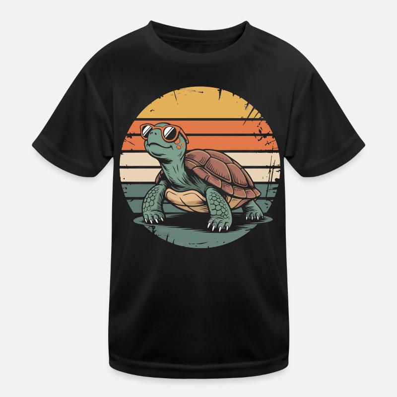 Retro turtle at sunset Kids Functional T-Shirt