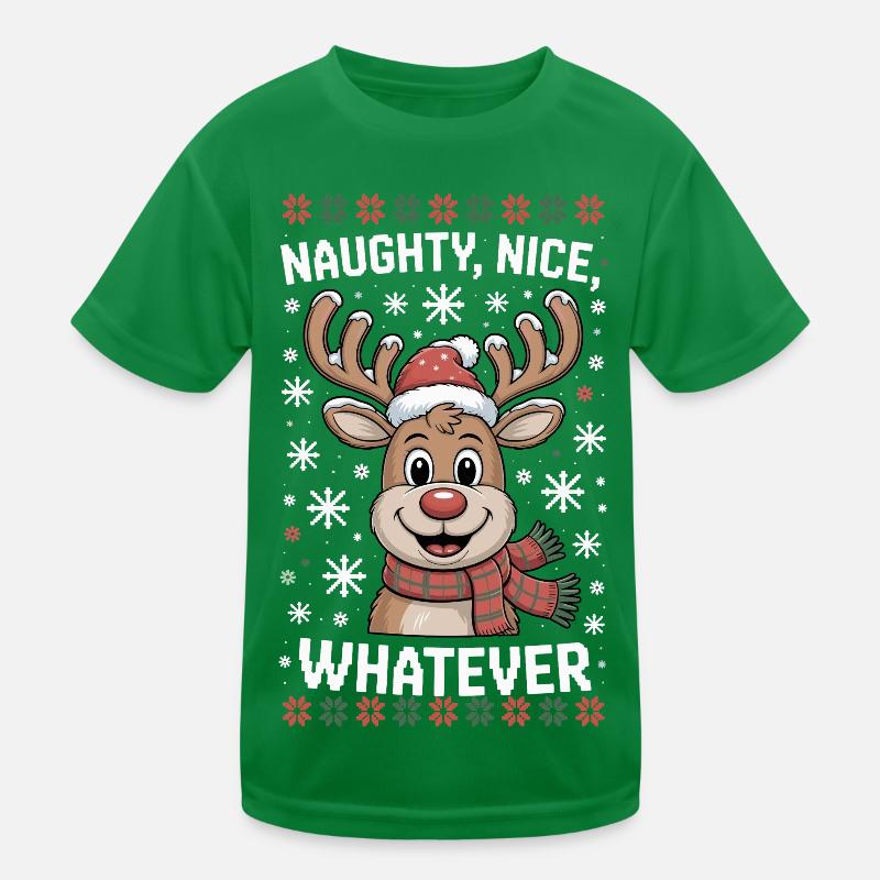 Naughty Nice Whatever Rentier Kinder Funktions-T-Shirt