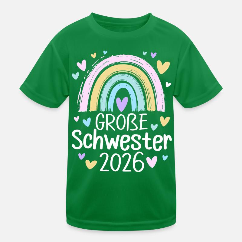Große Schwester 2026 Regenbogen Kinder Funktions-T-Shirt