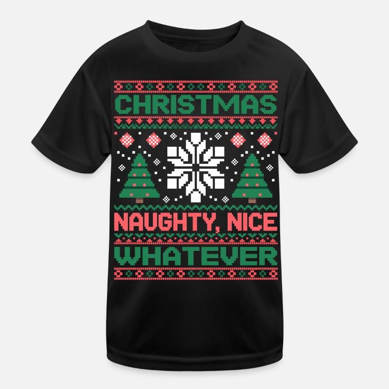 Weihnachts Pixel Sweat Naughty Nice Whatever Kinder Funktions-T-Shirt