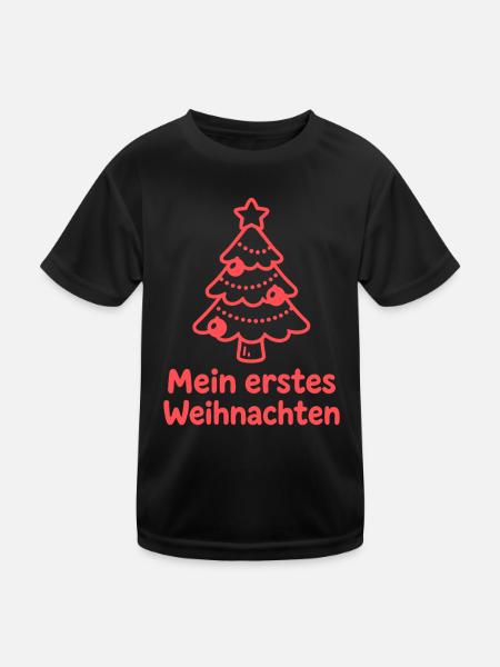 Mein erstes Weihnachten - Baby Eltern Christbaum - Kinder Funktions-T-Shirt - Schwarz - Vorne