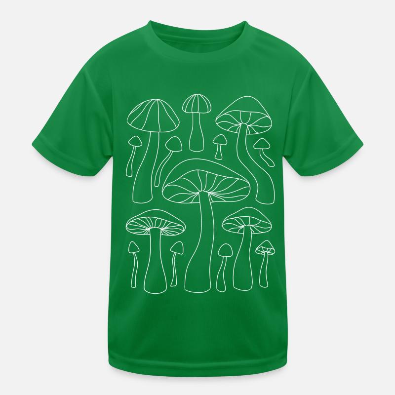 Lineart Mushroom Pattern Kids Functional T-Shirt