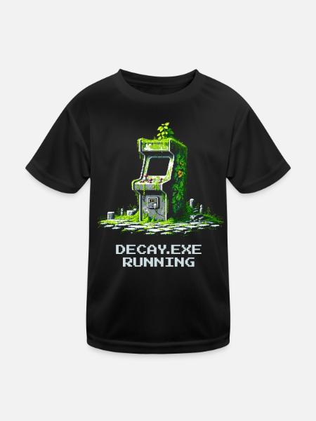 Verfall.exe running | Retro Arcade Dystopia - Kids Functional T-Shirt - black - Front