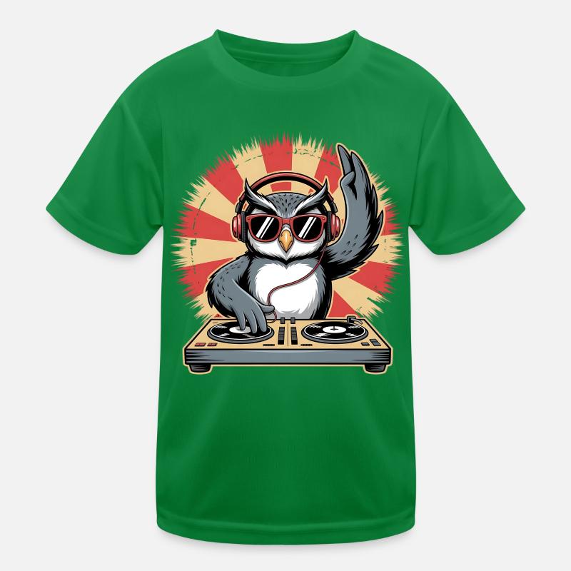 DJ Eule mit Turntables Kinder Funktions-T-Shirt