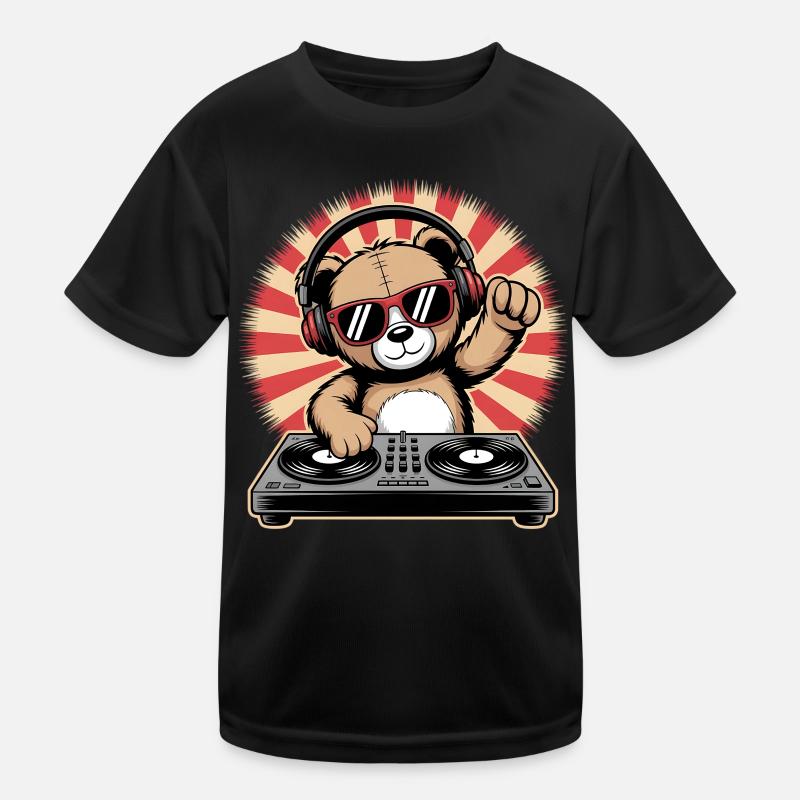 DJ Bär mit Kopfhörern - Kinder Funktions-T-Shirt - Schwarz