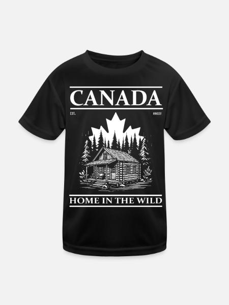 Canada – Home in the Wild Blockhaus Design - Kinder Funktions-T-Shirt - Schwarz