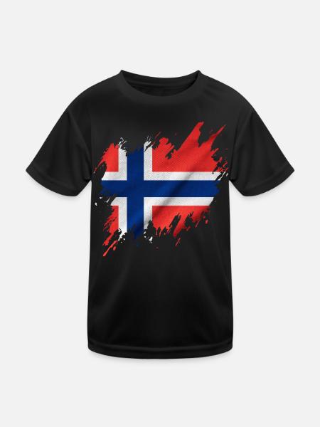 Norwegian flag, torn style - Kids Functional T-Shirt - black - Front