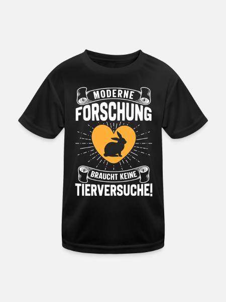 Tierschutz MODERNE FORSCHUNG BRAUCHT KEINE - Kinder Funktions-T-Shirt - Schwarz - Vorne
