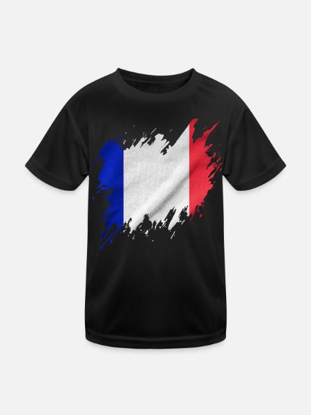 Flagge Frankreichs, zerrissen Stil - Kinder Funktions-T-Shirt - Schwarz - Vorne