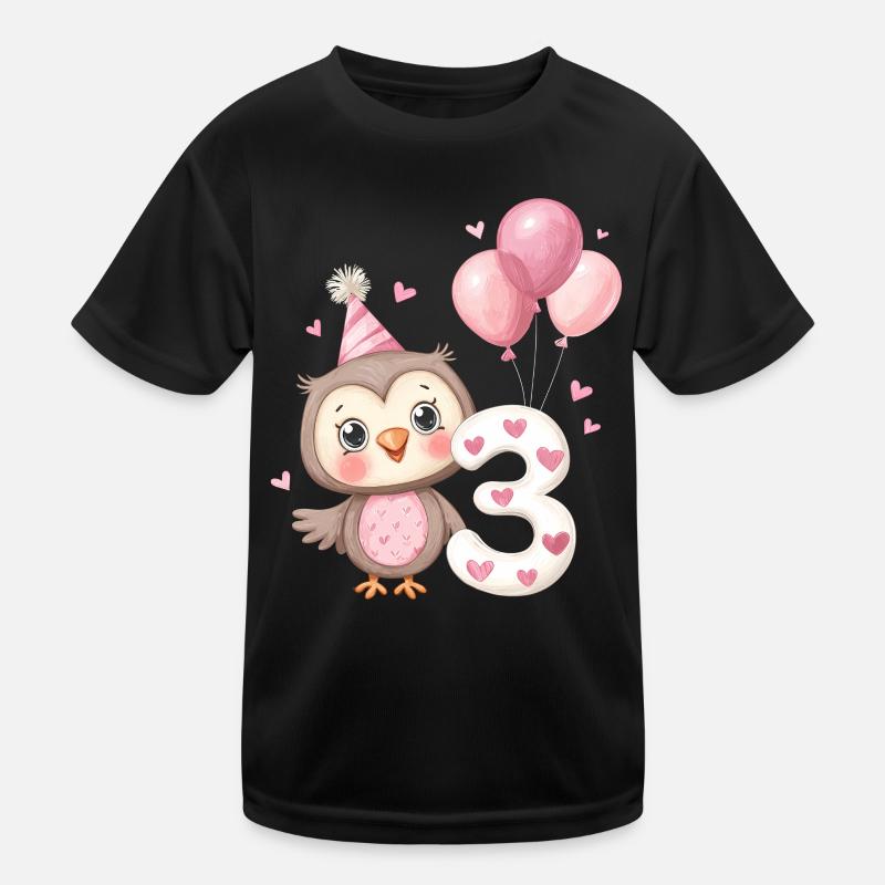 Eule zum dritten Geburtstag mit Luftballons Kinder Funktions-T-Shirt