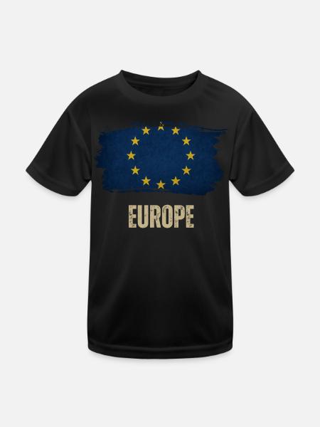 Grunge-Flagge von Europa, ich liebe Europa - Kinder Funktions-T-Shirt - Schwarz - Vorne