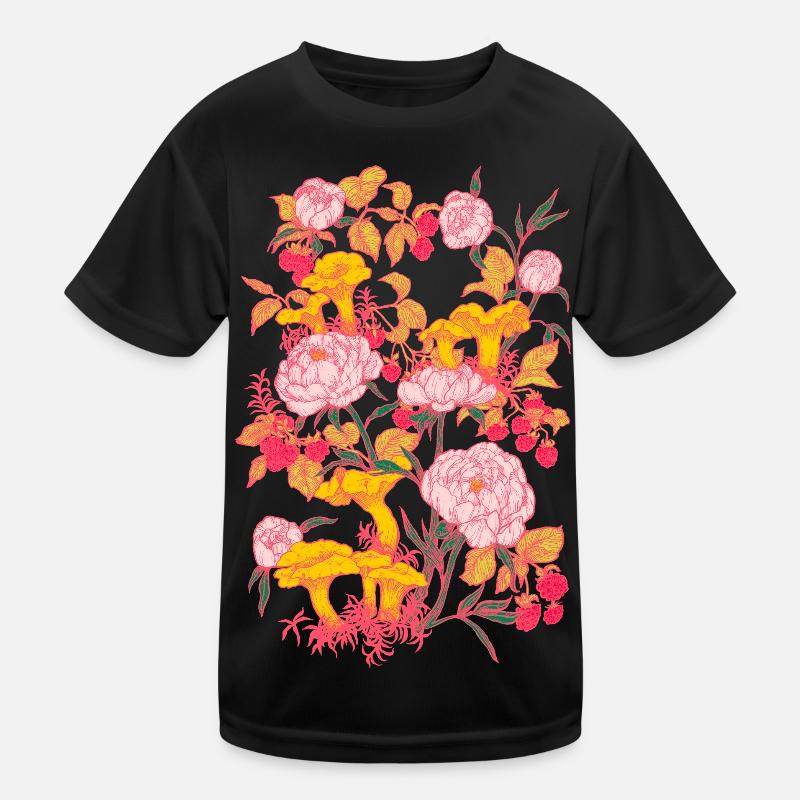 PEONIES AND CHANTERELLES - Kids Functional T-Shirt - black