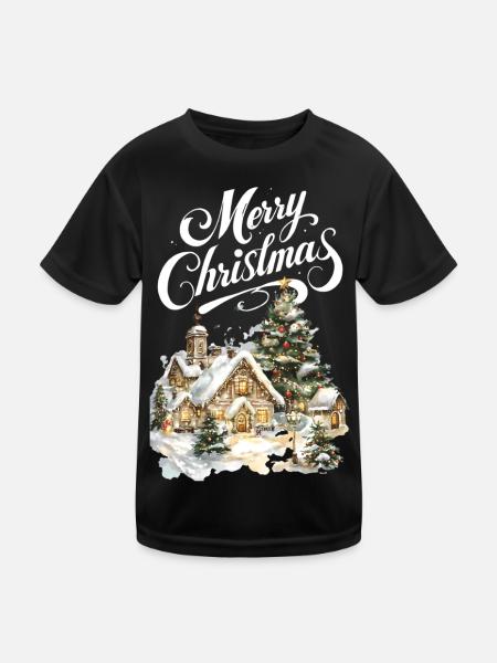 Winterdorf Weihnachtstraum Szene - Kinder Funktions-T-Shirt - Schwarz - Vorne