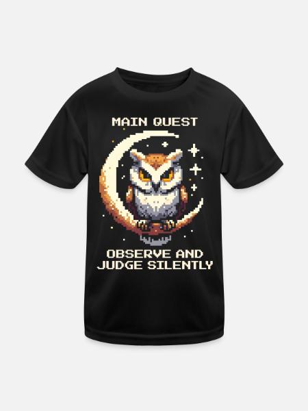 Main Quest: Observe & Judge Silently | Owl - Kids Functional T-Shirt - black - Front