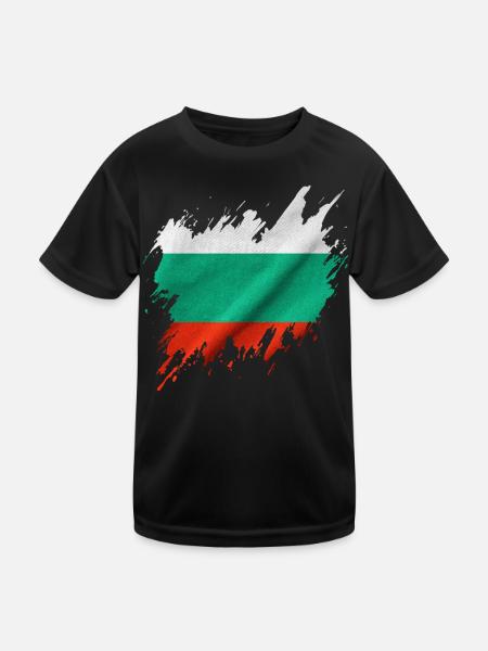 Bulgarische Flagge im zerrissenen Stil - Kinder Funktions-T-Shirt - Schwarz - Vorne