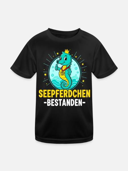 Seepferdchen Bestanden Schwimmkurs Kind  - Kinder Funktions-T-Shirt - Schwarz - Vorne