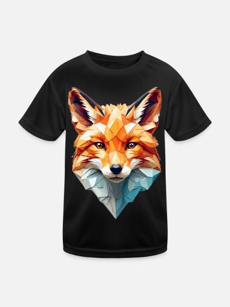 Geometrischer Fuchskopf - Kinder Funktions-T-Shirt - Schwarz
