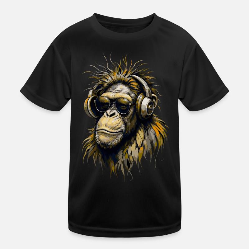 Cooler Affe mit Kopfhörern Kinder Funktions-T-Shirt