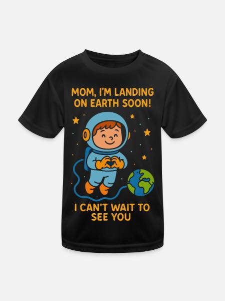 Mama Ich Lande Bald Baby Junge Weltraum Schwangerschaft - Kinder Funktions-T-Shirt - Schwarz - Vorne