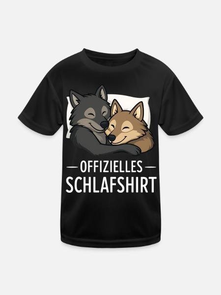 Kuschelige Wölfe Schlafshirt - Kinder Funktions-T-Shirt - Schwarz