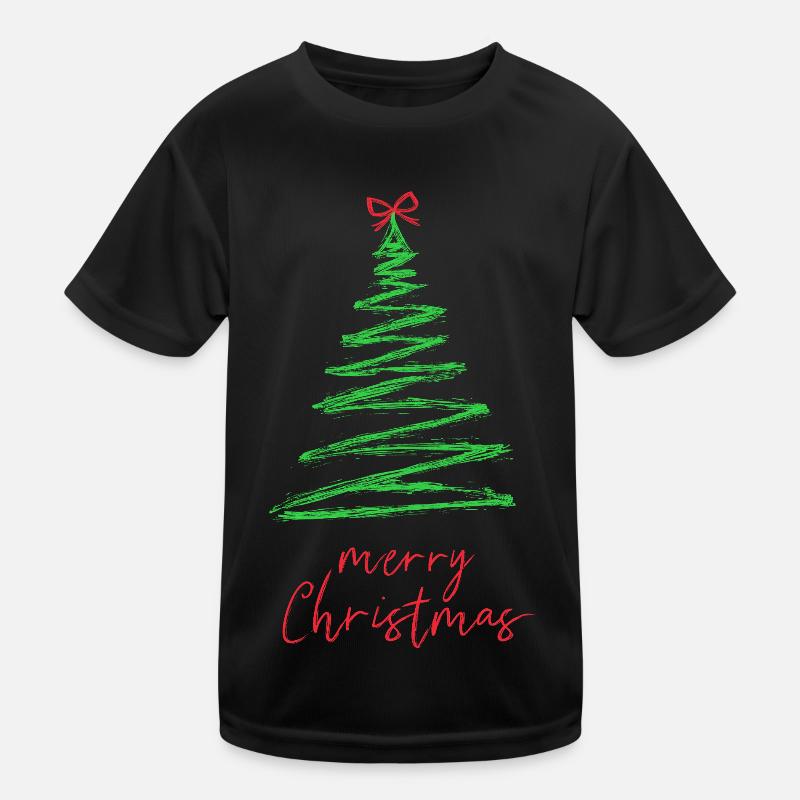 Green Christmas Tree Brush Style Kids Functional T-Shirt
