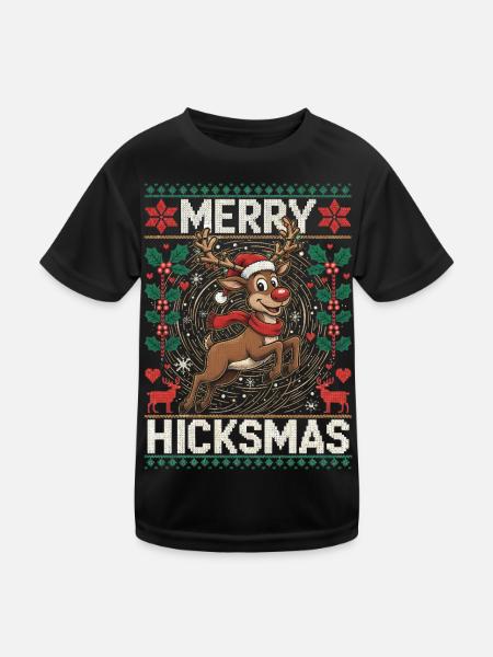 Weihnachten Rentier Illustration - Rote Nase, Elch - Kinder Funktions-T-Shirt - Schwarz - Vorne