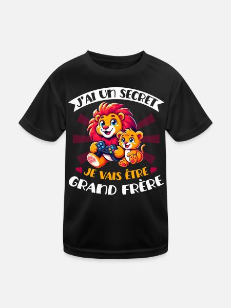j'ai un secret je vais être grand frère - T-shirt sport Enfant - noir - Devant