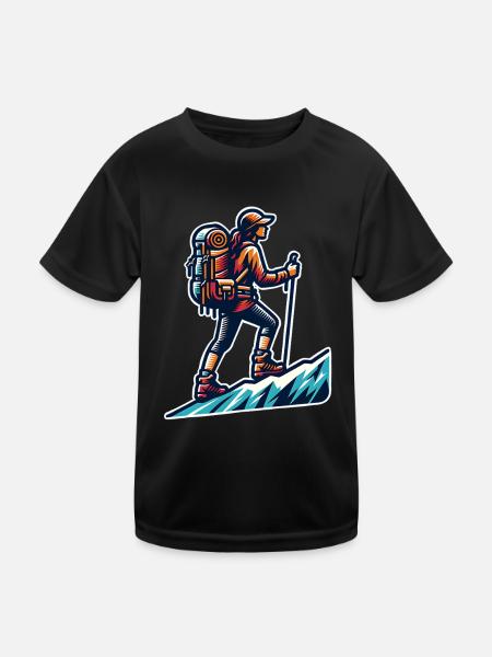 Bergsteiger  - Kinder Funktions-T-Shirt - Schwarz - Vorne