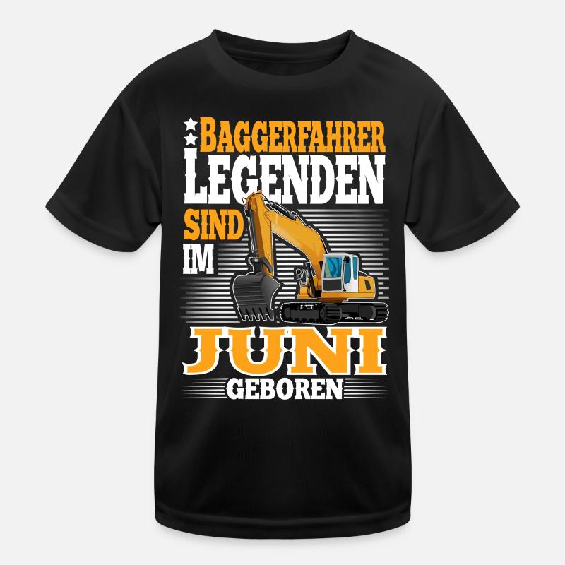 Baggerfahrer Geburtstag Juni - Kinder Funktions-T-Shirt - Schwarz