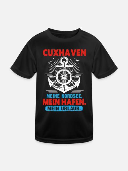 Nordsee CUXHAVEN MEINE NORDSEE MEIN HAFEN Cuxhaven - Kinder Funktions-T-Shirt - Schwarz - Vorne