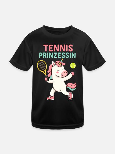 Tennis Prinzessin Einhorn Shirt für Mädchen - Kinder Funktions-T-Shirt - Schwarz