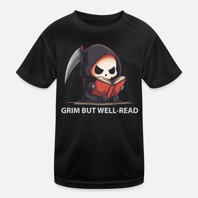Reading Reaper – Dark Cute Humor Kids Functional T-Shirt
